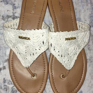 Nautica Gulf Breeze Flip Flop Sandals Flat Cushioned Straps Cream W US 10